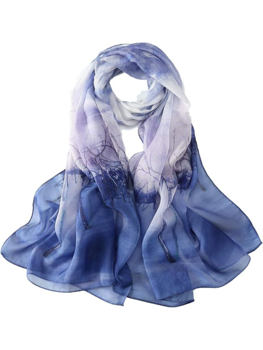 Floral Print Long Silk Chiffon Scarf - Lightweight, Elegant Accessory for All